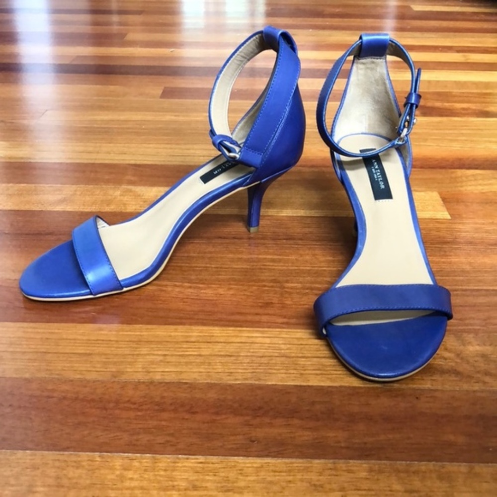 Ann Taylor Blue Leather Heeled Sandals